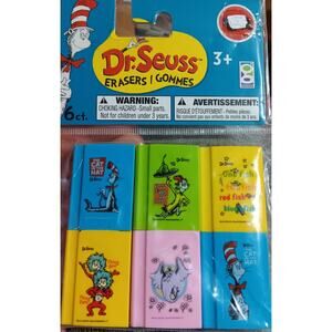 Dr. Seuss Book Shaped Erasers (6 Pack) ea. Book 1" x 1.5"  Cat in The Hat NEW